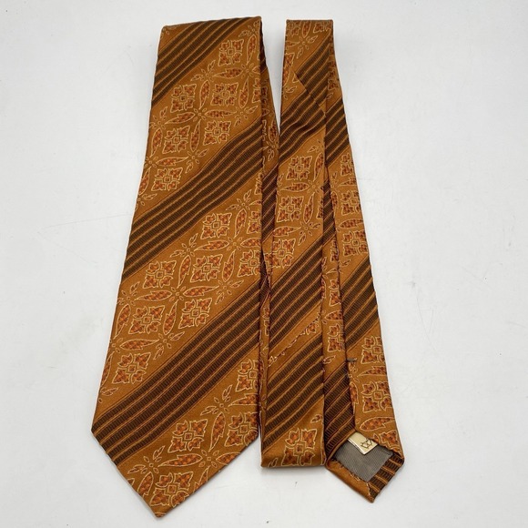 Villa Bolgheri Mens Woven 100% Silk Neck Tie Brown Orange Geometric Stripes READ - Picture 1 of 5